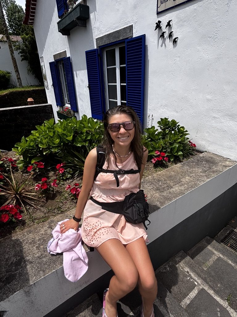 Anca at a spot in Sao Miguel that makes you smile — wide open, impossibly beautiful