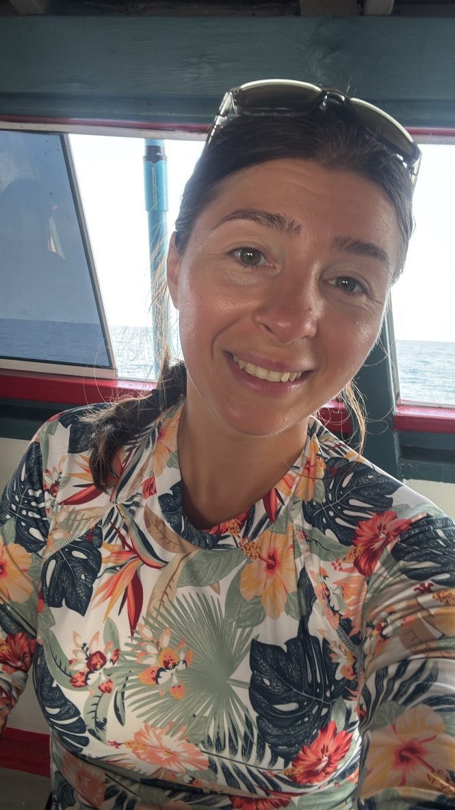 Anca on a dive boat ready to go