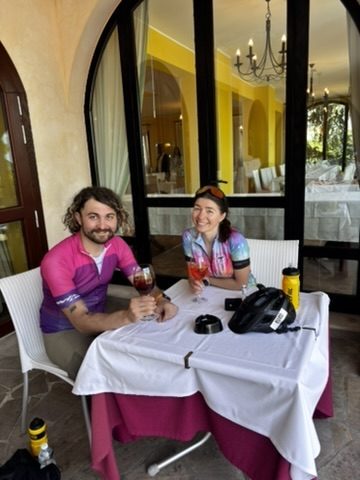 Two Aperol Spritzes on a table in the Tenerife sun, nomad life in the background