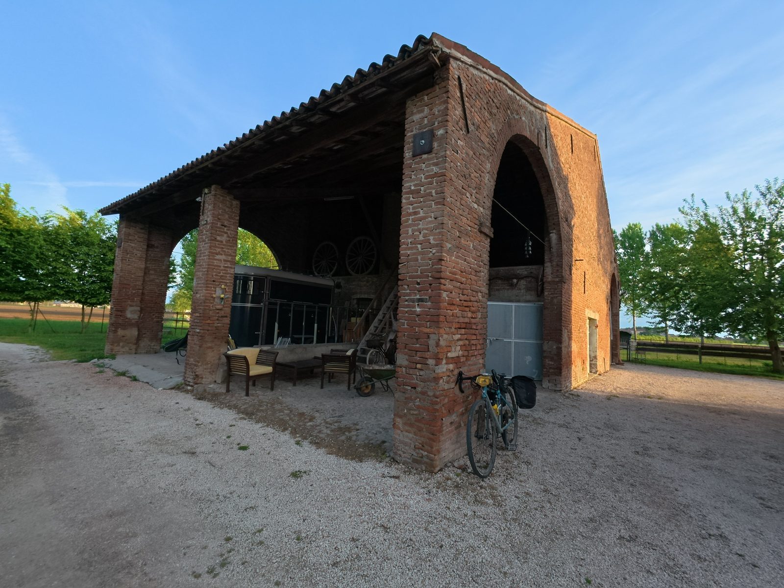 Basic shelter on the Veneto Gravel route — wherever you find it, that's home for the night