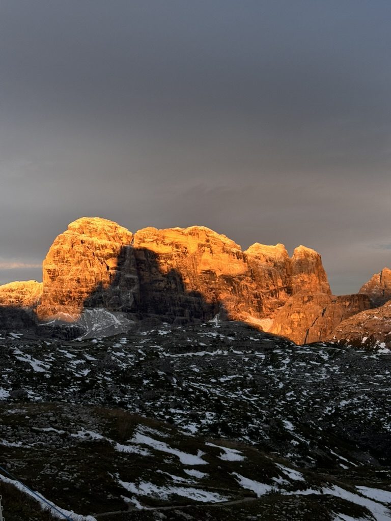 Snow-capped Dolomite peaks above Cortina d'Ampezzo, Italy